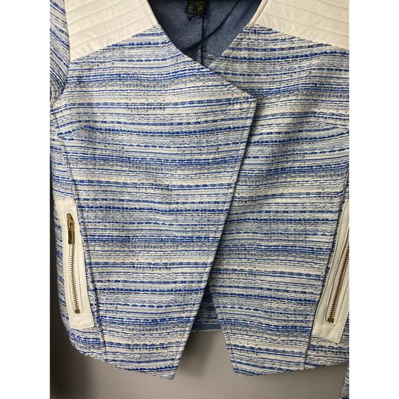 AS BY DF JACKET XS BLAZER GOLDIE BLUE CHAMBRAY MARLED IVORY WHITE LEATHER - Picture 12 of 15